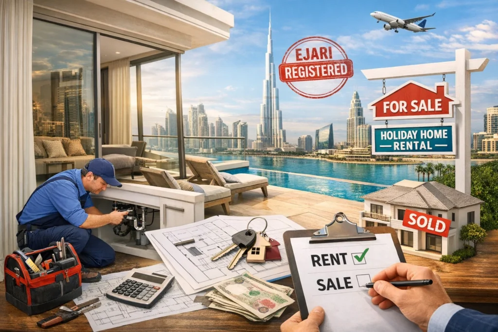 How to protect your Dubai apartment/villa value: preventive maintenance checklists, long-term rental compliance (Ejari, rent increase rules), short-term rental permits (Holiday Homes), sale prep, and key fees.